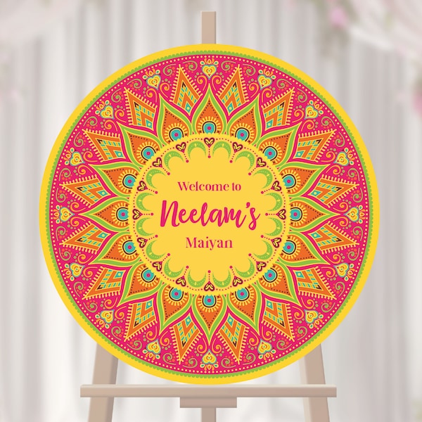 Round Maiyan Welcome Sign | Printed round sign | circle wedding sign | Jaggo welcome sign | Sangeet | Mehndi | Indian Wedding | Haldi sign