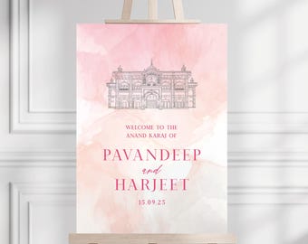 Cartel de bienvenida de Sikh Anand Karaj: boda en el Gurdwara de Gravesend