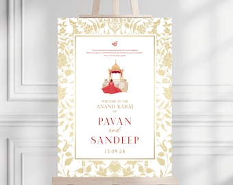 Letrero de bienvenida de Sikh Anand Karaj: decoración para bodas indias (impreso o digital)