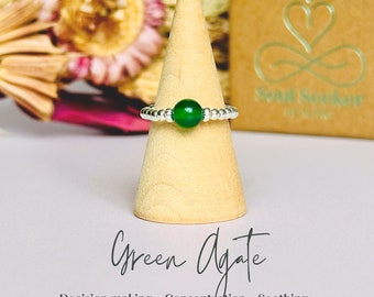Green agate ring, May birthstone ring, sterling silver ring, 50th birthday presents for her, presents for mum, birth stone ring