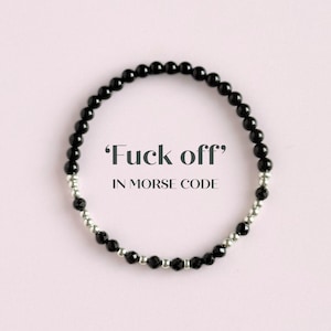 Fuck Off Bracelet, Black Tourmaline Morse Code Bracelet, Stackable Crystals For Protection