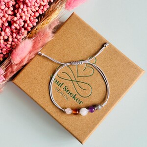 Hormonal balance bracelet featuring five crystals all believed to help with hormonal imbalance. Featuring rose quartz, amethyst, moonstone, carnelian and labradorite. Period bracelet, teen gift, hormone support, mood swings, period pain relief