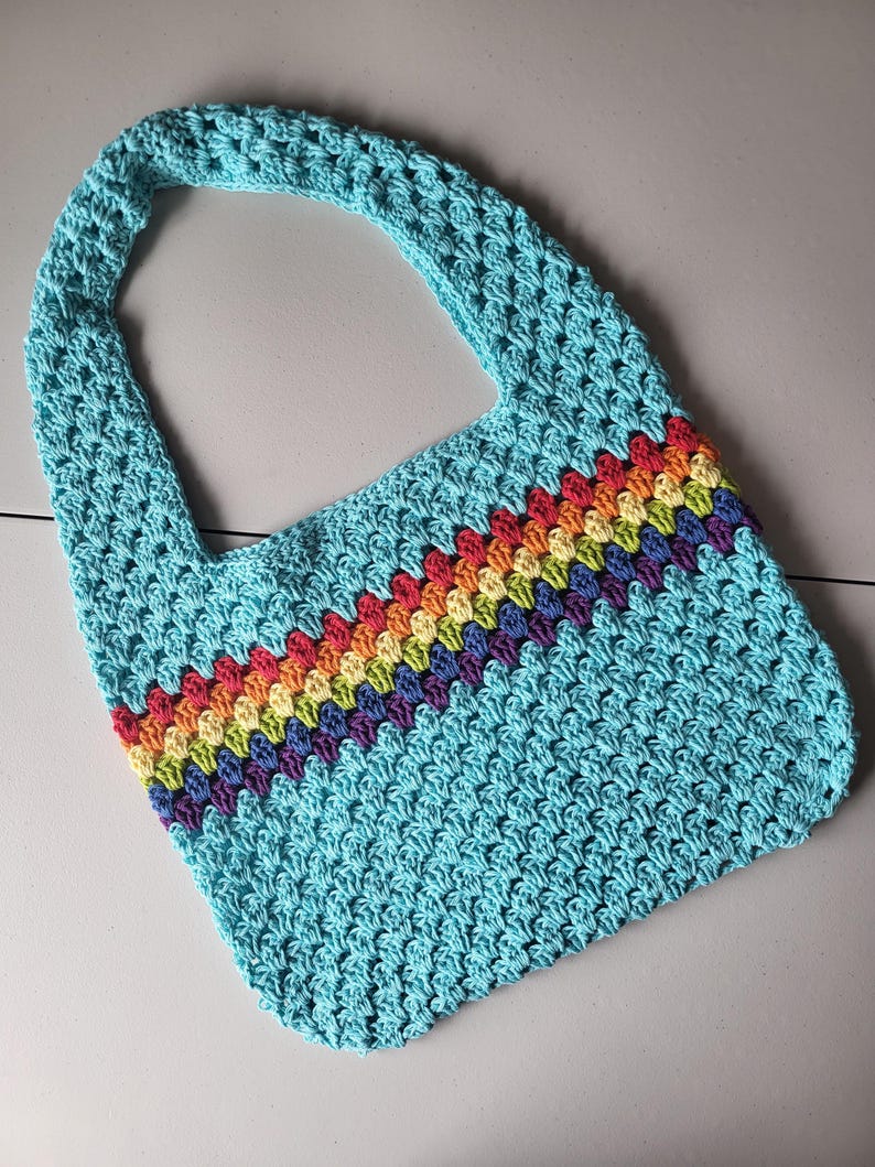 Borsa tote all'uncinetto - Punto nonna e punto cuore Arcobaleno