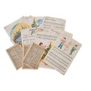 Vintage Antique Christmas Music & Dictionary Ephemera 31 Bundle Junk Journal Ephemera 31 Paper Kit Scrapbooking Bundle Vintage Book Papers