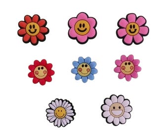 Smiley Flower Croc Charms: PVC Daisy – Festival – Hippy - 1 or Multiple – One Tracked Postage Charge