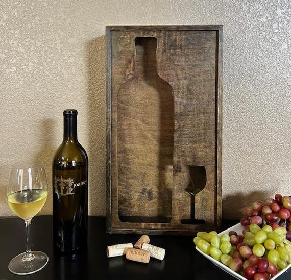 Bottle Shape With Glass Wine Cork Holder Display and Shadow Box