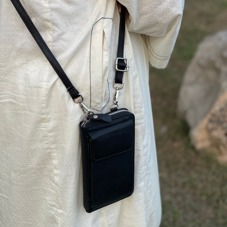 Leather Crossbody Wallet Bag Phone Pocket Leather Crossbody Etsy