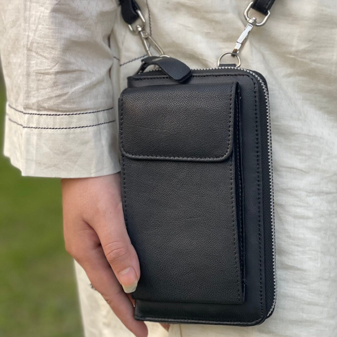 Leather Crossbody Wallet Bag Phone Pocket Leather Crossbody Etsy