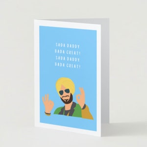 Indische Vatertagskarte, lustiges Vati-Sada Daddy Bada groß, Punjabi-Papa, Karte für Punjabi-Vater, Südasiatische, Punjabi-Karte, Desi-Karten, Geburtstag