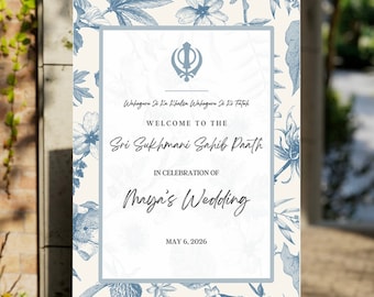 Sri Sukhmani Sahib Paat Sign|18x24 |Sikh Wedding| Punjabi Wedding| Instant Download| Editable| Indian Wedding| Digital Download| DIY|Floral