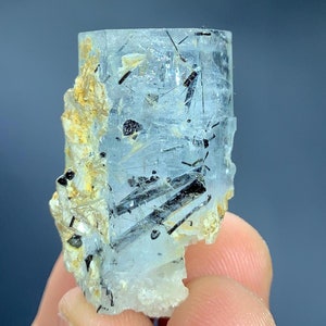 Sky Blue Aquamarine Crystal With Black Tourmaline Schroll Crystals Spray , Tourmaline Crystals Inside ,  weight : 25.59 Grams