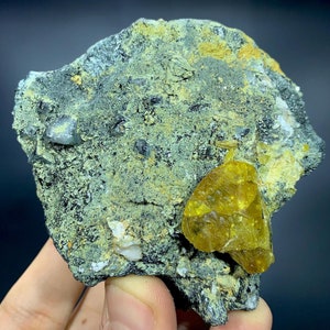 Sphene Crystal With Adularia And Actionolite Specimen From Skardu , Sphene  , Sphene Mineral , Rough Sphene Specimen , Weight : 430 Grams