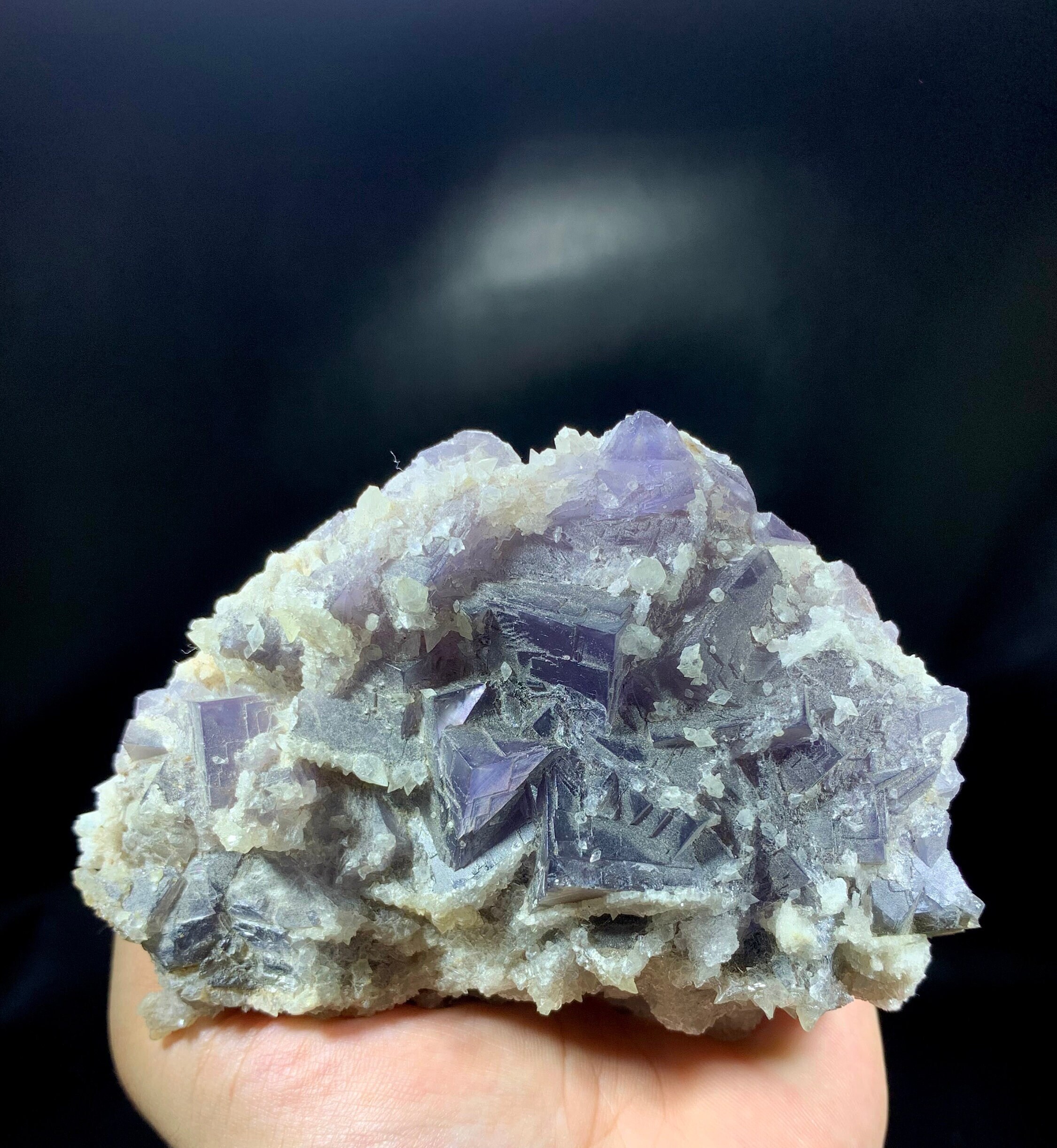 非売品 美しいファントム立方体紫蛍石標本、蛍石結晶、方解石を含む蛍石 コレクション
