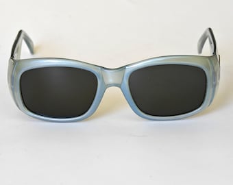 Vintage LAZI Italy Sunglasses Pearl Blue Translucent Y2K Designer Eyewear made in Italy