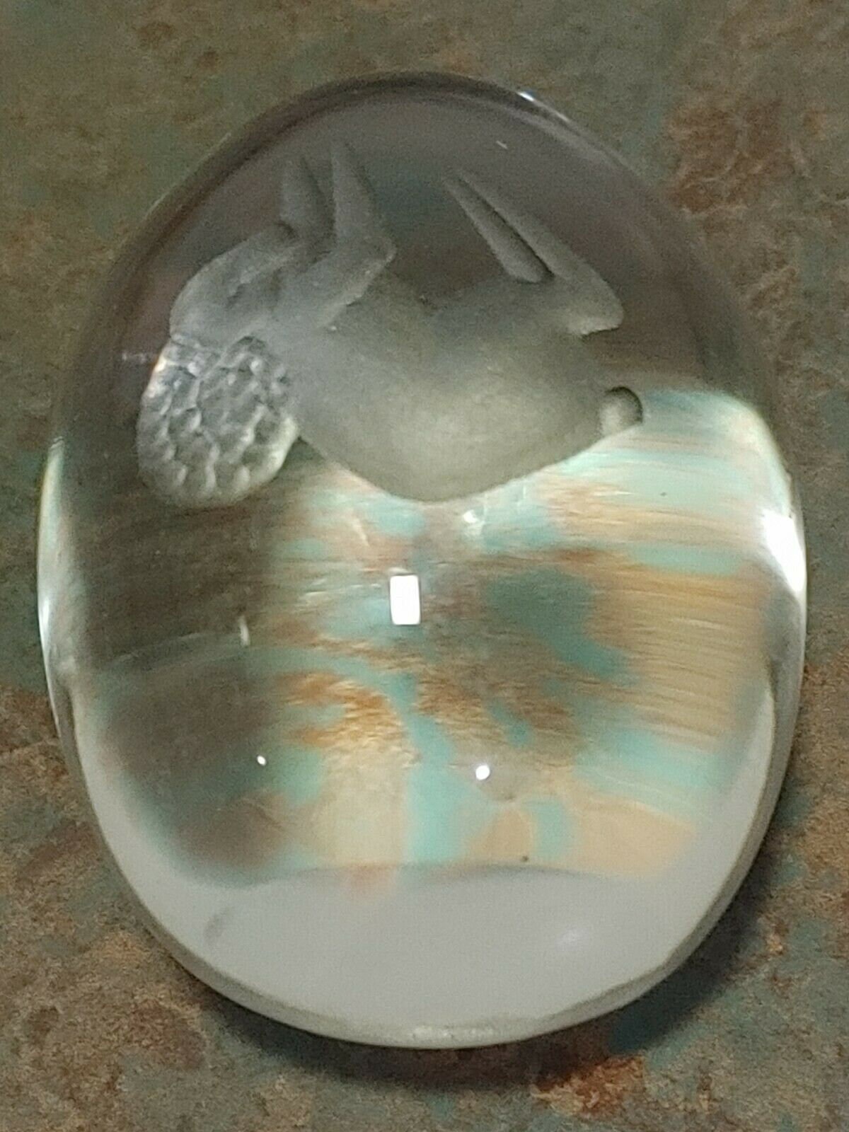 Vintage Ekenäs of Sweden Lead Crystal Egg Paperweight Easter Bunny