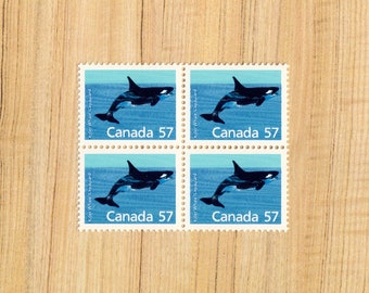 4 Orca Postage Stamps from Canada, 1988 Killer Whale