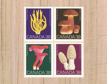 4 Mushroom Postage Stamps from Canada, 1989
