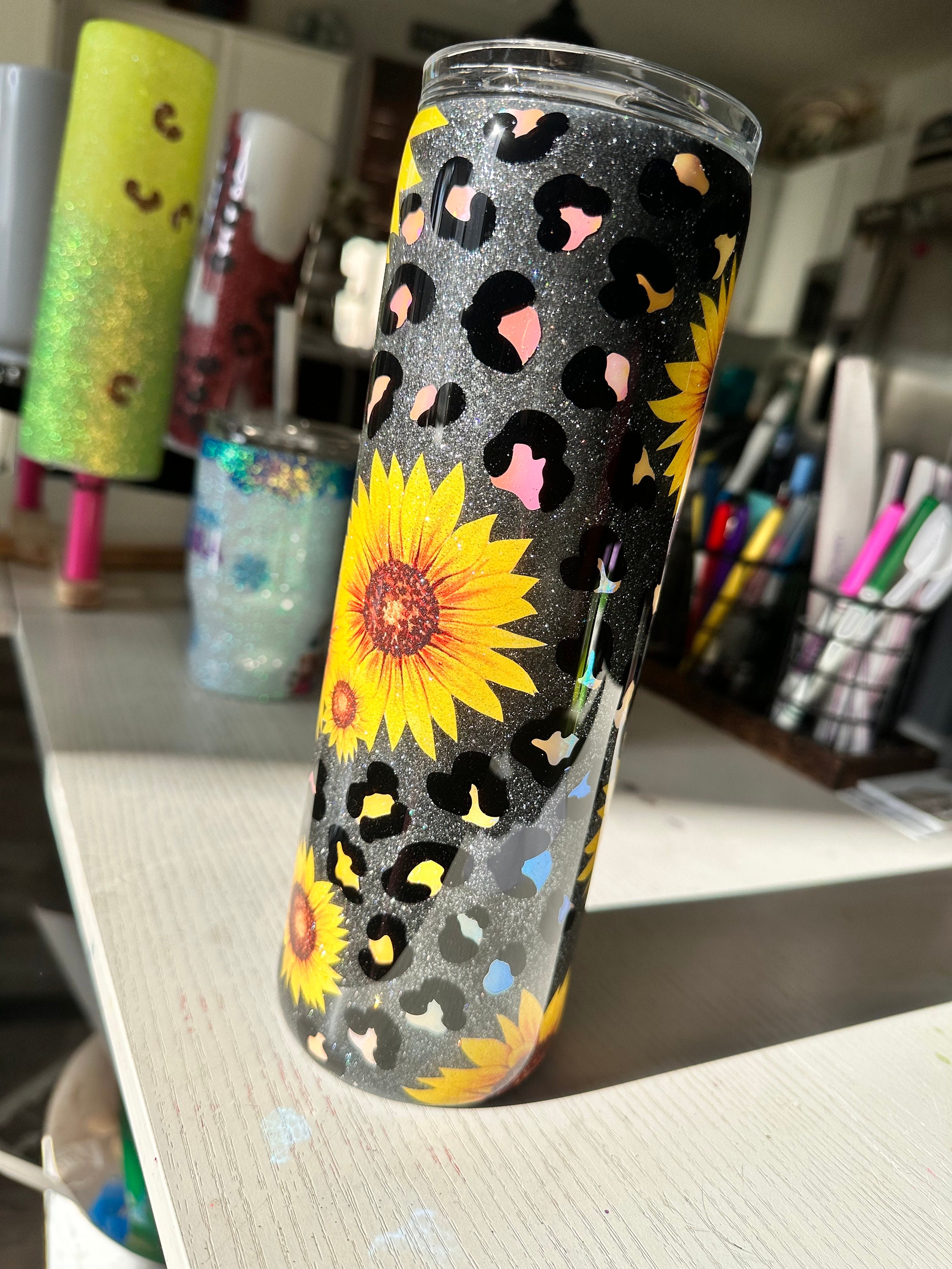 Wallen Sunflower and Leopard Tumbler – Sweet Customs By Hannah