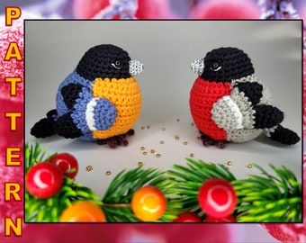 Crochet Bird Pattern, Amigurumi Bullfinch Pattern, Stuffed Small Bird Tutorial, Crochet Toy pattern, Christmas Pattern, Diy Stuffed Toy