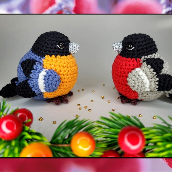 Crochet Bird Pattern, Amigurumi Bullfinch Pattern, Stuffed Small Bird Tutorial, Crochet Toy pattern, Christmas Pattern, Diy Stuffed Toy