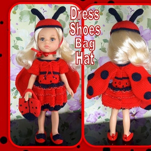 13 inch Doll Clothes Pattern, PDF Digital, Paola Reina Doll Ladybird Outfit Tutorial, Doll Dress, Doll Accessories Pattern, Crochet for Doll