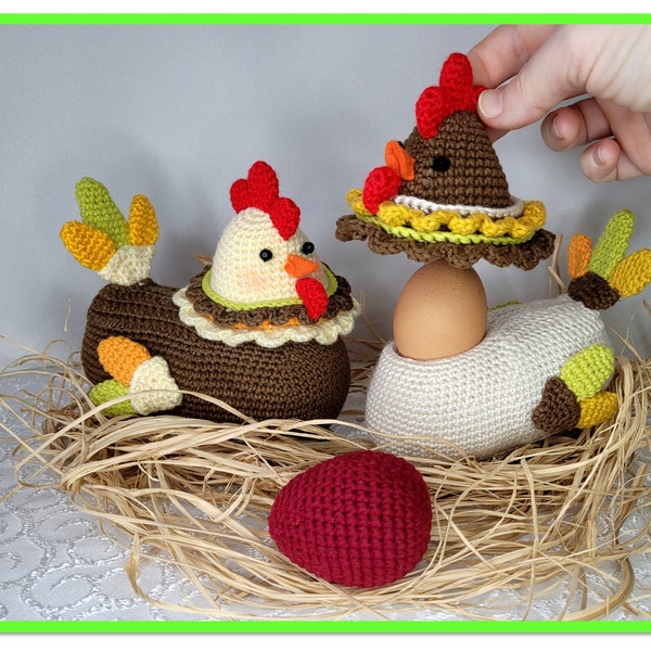 Modèle de crochet de Pâques, modèle de poule et d'oeufs au crochet, tutoriel d'amigurumi de Pâques, modèle de crochet de cadeau de décor de table de Pâques, PDF d'oiseau de crochet