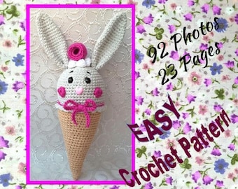 Rattle Rabbit Pattern, Ice-cream Pattern, Crochet Rattle Pattern, Baby Rabbit Rattle, Amigurumi Crochet Tutorial, Crochet for Baby, Baby Toy