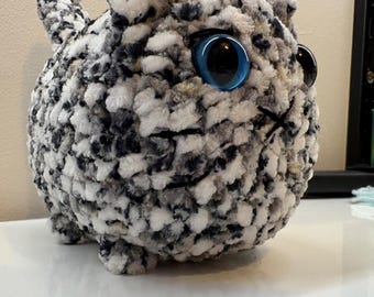 Black and white tabby cat soft toy - Chenille crochet plushie