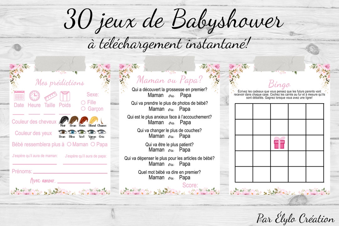 30 Games for Babyshower in French Floral Theme Baby Shower Etsy