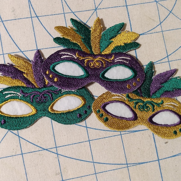 Mardi Gras Embroidered Feathered Mask Patch Iron On Patches