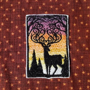 Sunset Stag Silhouette Embroidered Patch Iron On Patches
