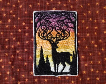 Sunset Stag Silhouette Embroidered Patch Iron On Patches