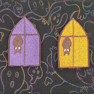 Halloween Bat in Window Embroidered Patch Iron On Sew On
