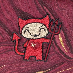Devil Cat Iron On Patch Dress Up Embroidered