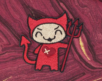 Devil Cat Iron On Patch Dress Up Embroidered