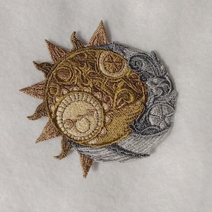 Steampunk Celestial Heavens Clockwork Sun and Moon Embroidered Patch