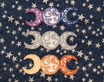 Triple Moon Goddess Embroidered Patch Iron On