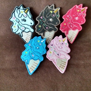 Unicorn Ice Cream Patch Embroidered Blue, Red, Brown, Pink