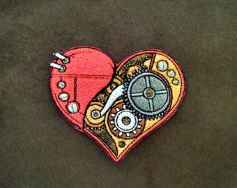 Steampunk Heart Embroidered Patch Iron On