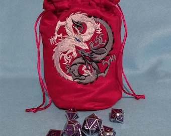 Dueling Dragons Dice Bag Embroidered Drawstring Pouch