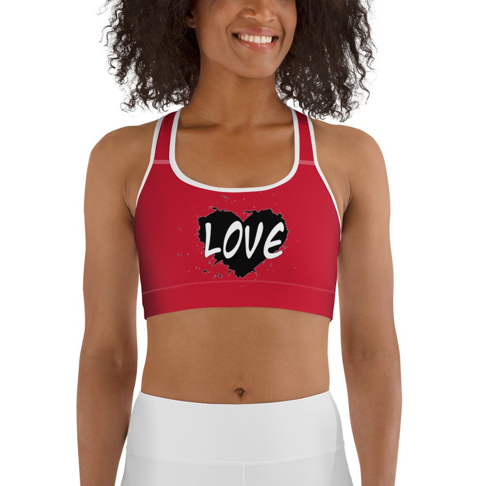Love Relationship Heart Sports Bra Red and Black Cute Workout Etsy