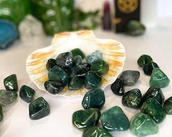 Moss Agate Tumbled Crystal, Natural Polished Moss Agate Pocket Stone