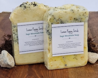 Soap/Lemon Poppy Soap/Homemade Soap/Handmade Soap/Soap Scrub/Botanical Soap/Bar Soap/Soaps/Scented Soap