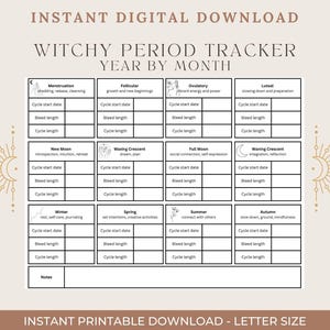 Witchy Period Tracker - Yearly By Month - Tracker with Tips  | Cycle Tracker | Period Tracker Printable | PDF INSTANT DOWNLOAD | Letter size