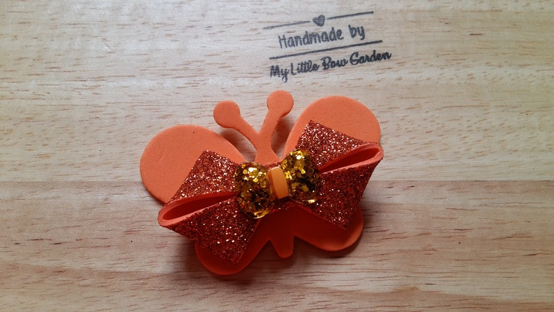 Beautiful Orange Glittery Hair Bow Butterfly Hair Bow Hair Accessories. Hair Barrettes Handmade Hair Bows Girls Hair Bows Hair Clips