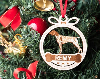 Personalized German Shorthaired Pointer Ornament, Christmas Wood Ornament, Laser Cut Engraved Holiday Ornament