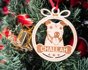 Pitbull Ornament Personalisiert, Laser graviertes Holz Weihnachtsornament, Hundeliebhaber Urlaub Geschenkideen