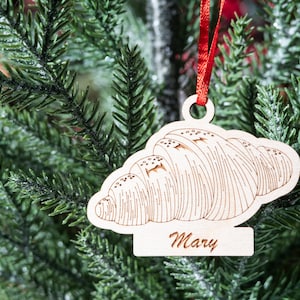 Personalized Croissant Ornament, Wooden Food Christmas Ornament, Holiday Breakfast Ornament with Name, Engraved Bread Ornament