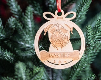 Personalized Mastiff Christmas Ornament, Holiday English Mastiff Wooden Engraved Dog Ornament, Pet Lovers Gift Ideas, First Xmas Puppies