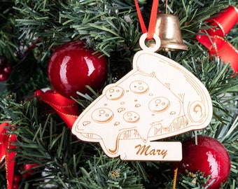 Pizza Ornament Personalized, Custom Pizza Christmas Wood Ornament, Kids Food Lovers Gift, Laser Cut Engraved Name Ornament, Holiday Gifts